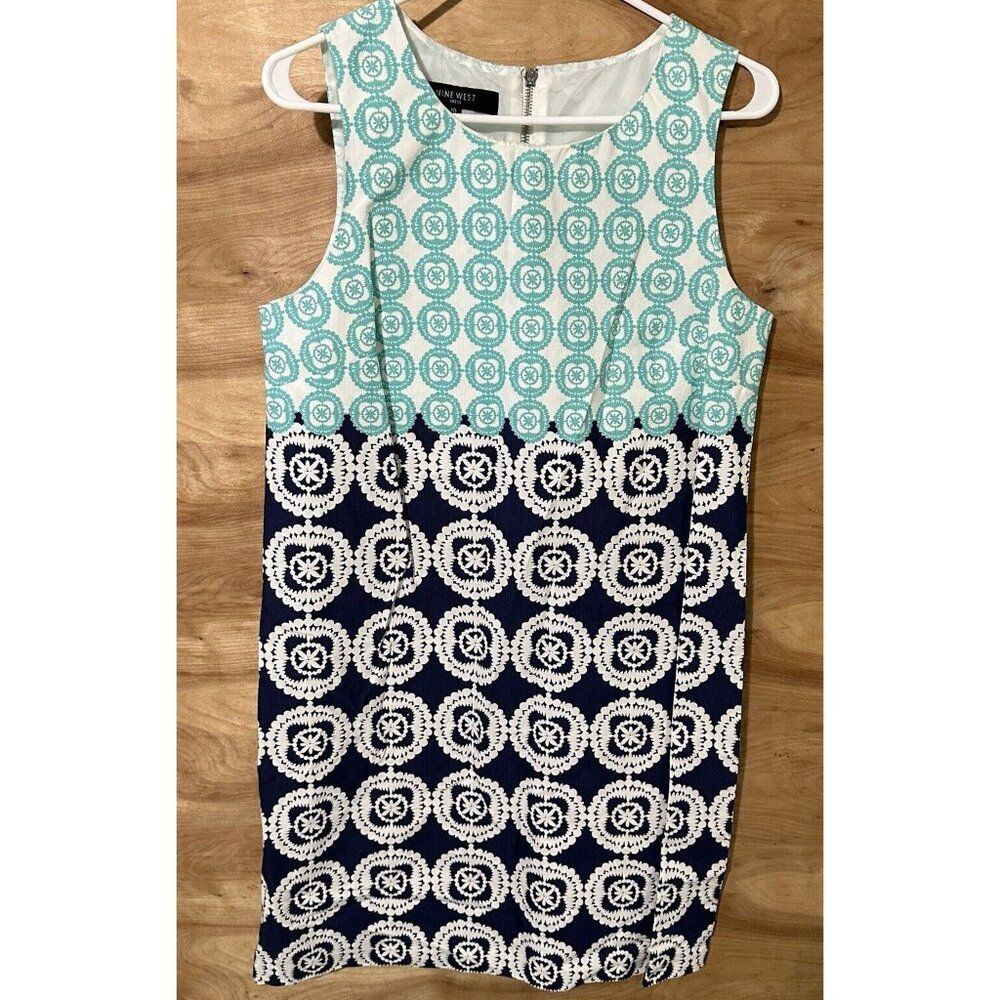Nine West Dress Women Sz 10 Colorful Floral Stretch Cotton Sleeveless